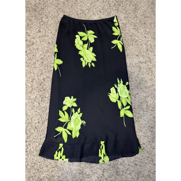 Womens Midi Skirt Floral Pull-On Elastic Waist Micro Pleats Fairy Grunge Sz 10 - Picture 1 of 7